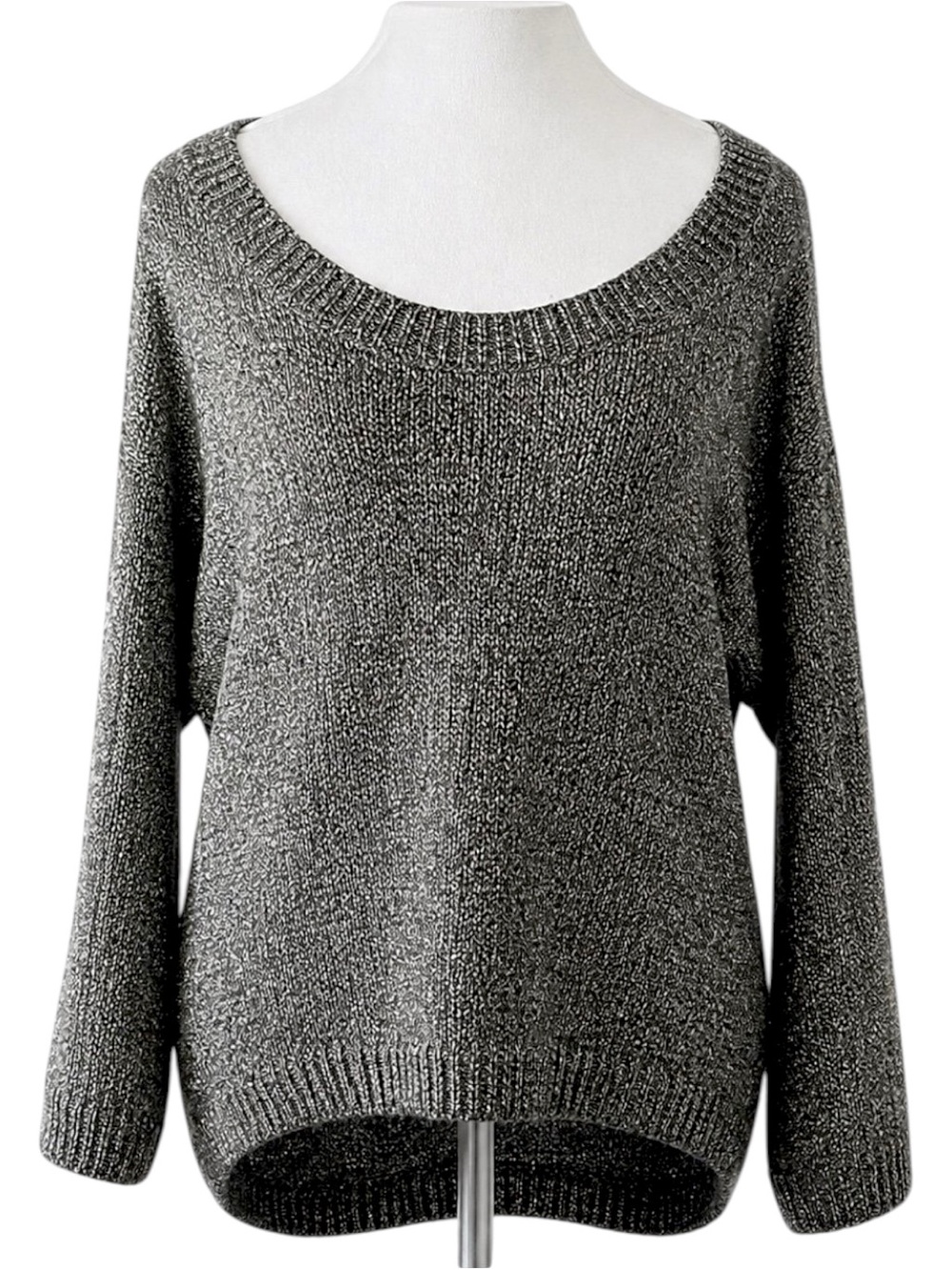 Vertigo Metallic Knit Sweater Womens Large Black Gold Shimmer Pullover Relaxed